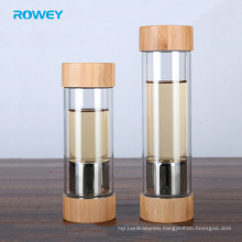 Custom glass bottle water Borosilicate with Eco-friendly Bamboo Lid